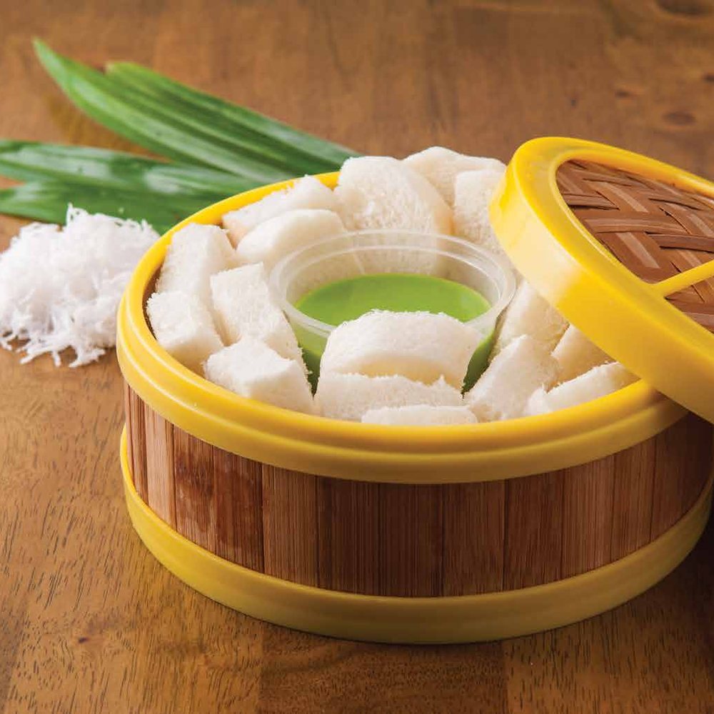Sangkaya pandan custard with steamed bread cubes